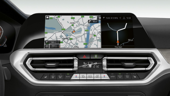 BMW 3-as Limousine, BMW Live Cockpit Professional. A BMW 3-as Limousine műszerfala közelről, BMW Live Cockpit Professional rendszerrel.