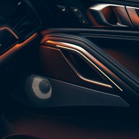 BMW X6 hangszóró. BMW belső tér, fókuszban a hangszóró.