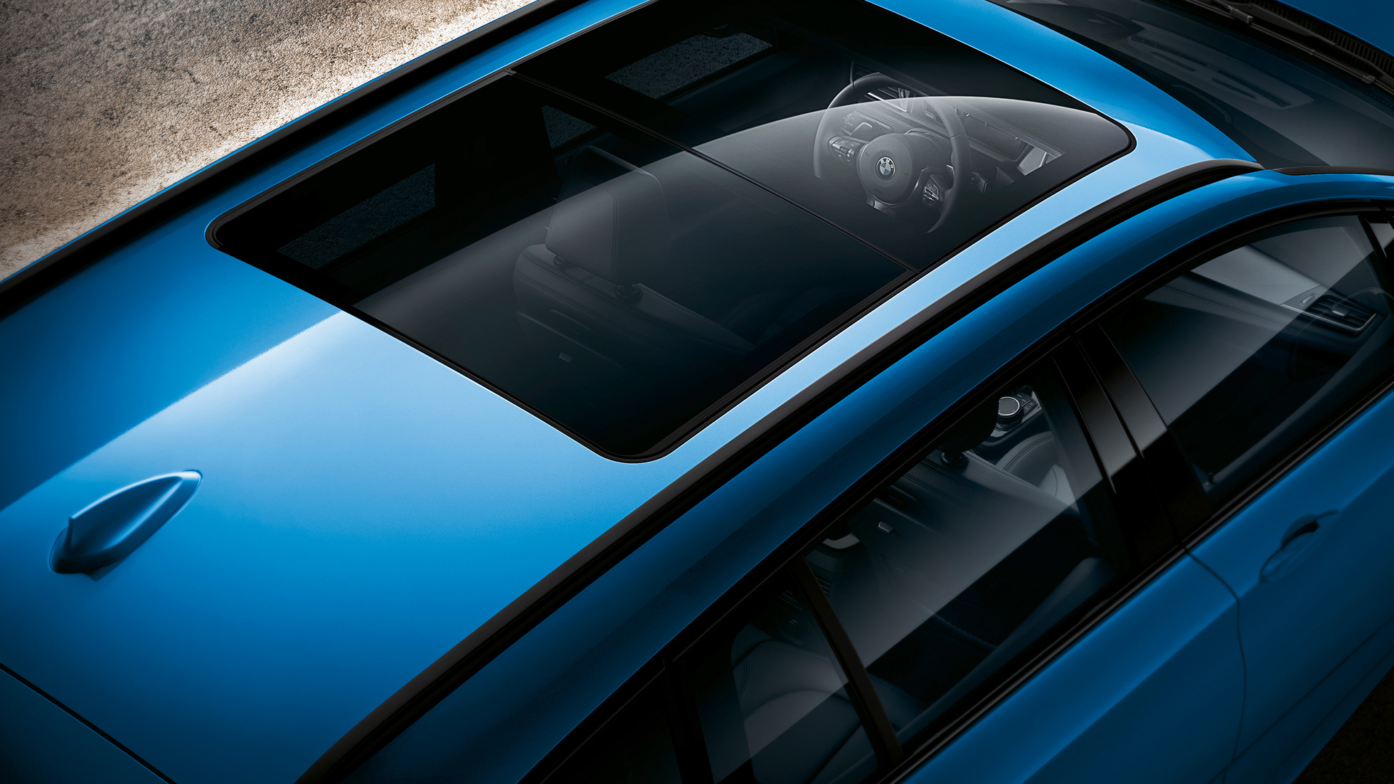 Panoráma üvegtető, BMW 2 Gran Tourer Panoráma üvegtető, BMW 2 Gran Tourer, F46, Facelift 2018, Misano kék metál, felülnézet
