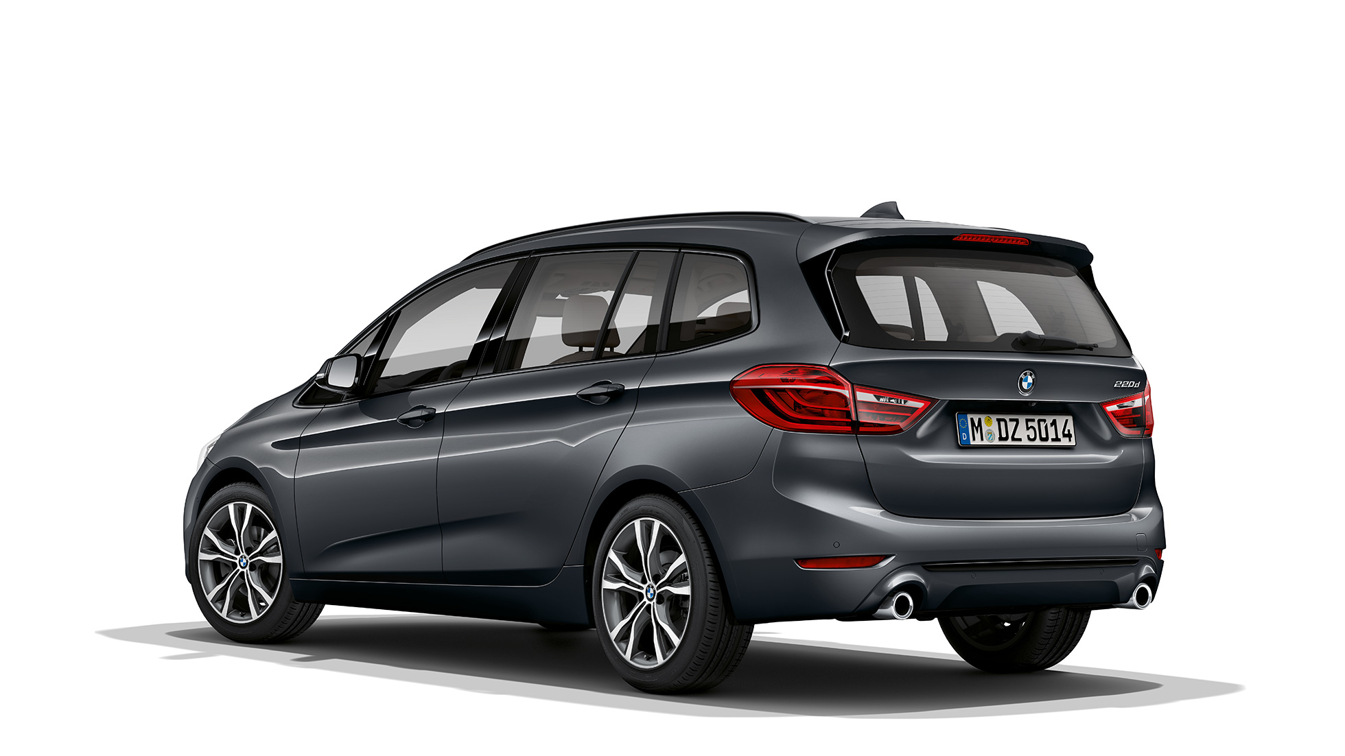 Rézsútos hátulnézet, BMW 2 Gran Tourer, Sport Line modell BMW 2 Gran Tourer, 220d, Sport Line modell, F46, 2018, Mineral szürke metál, rézsútos hátulnézet