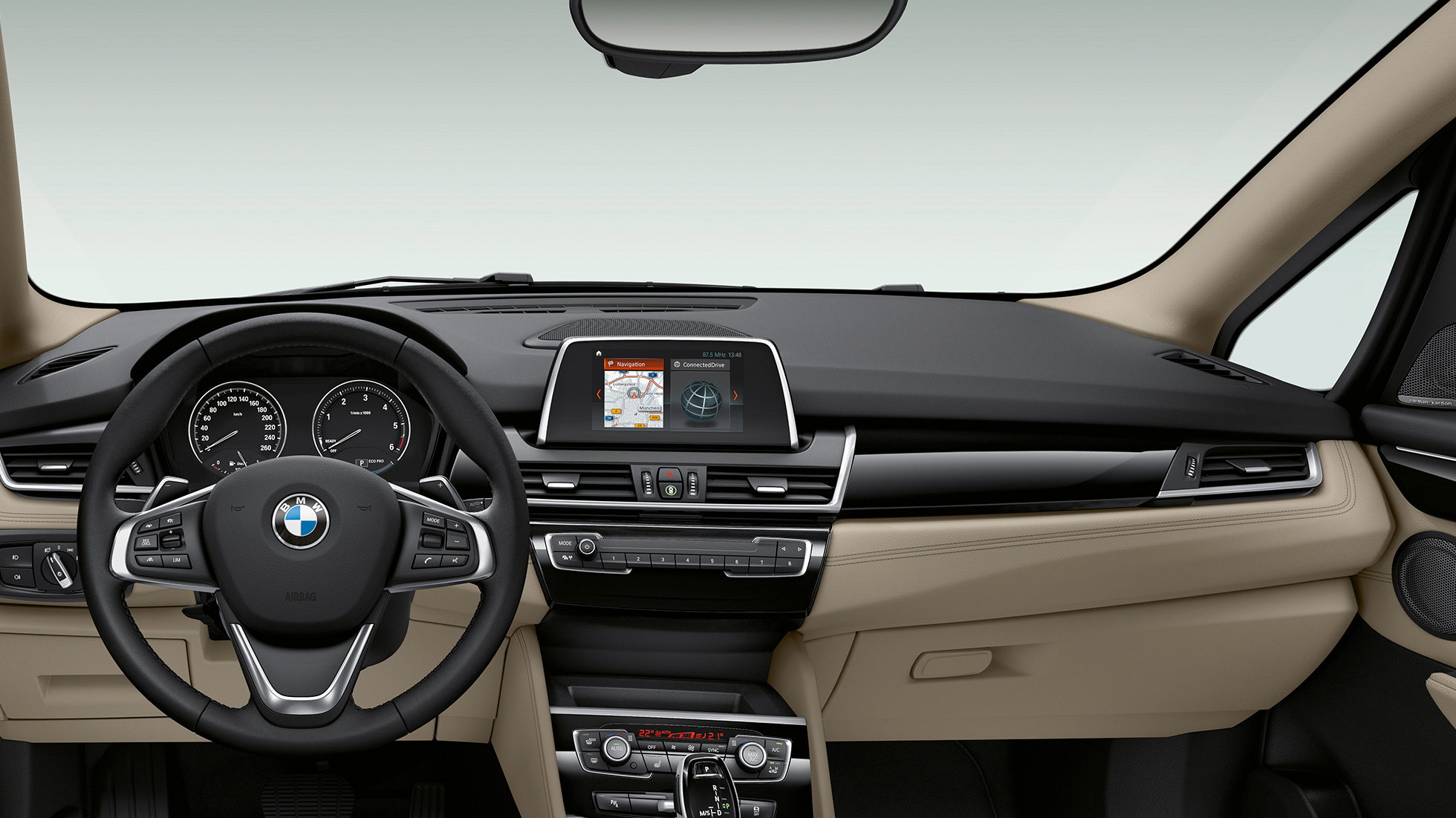 Műszerfal, BMW 2 Gran Tourer, Sport Line modell Műszerfal, BMW 2 Gran Tourer, 220d, Sport Line modell, F46, 2018, belső tér