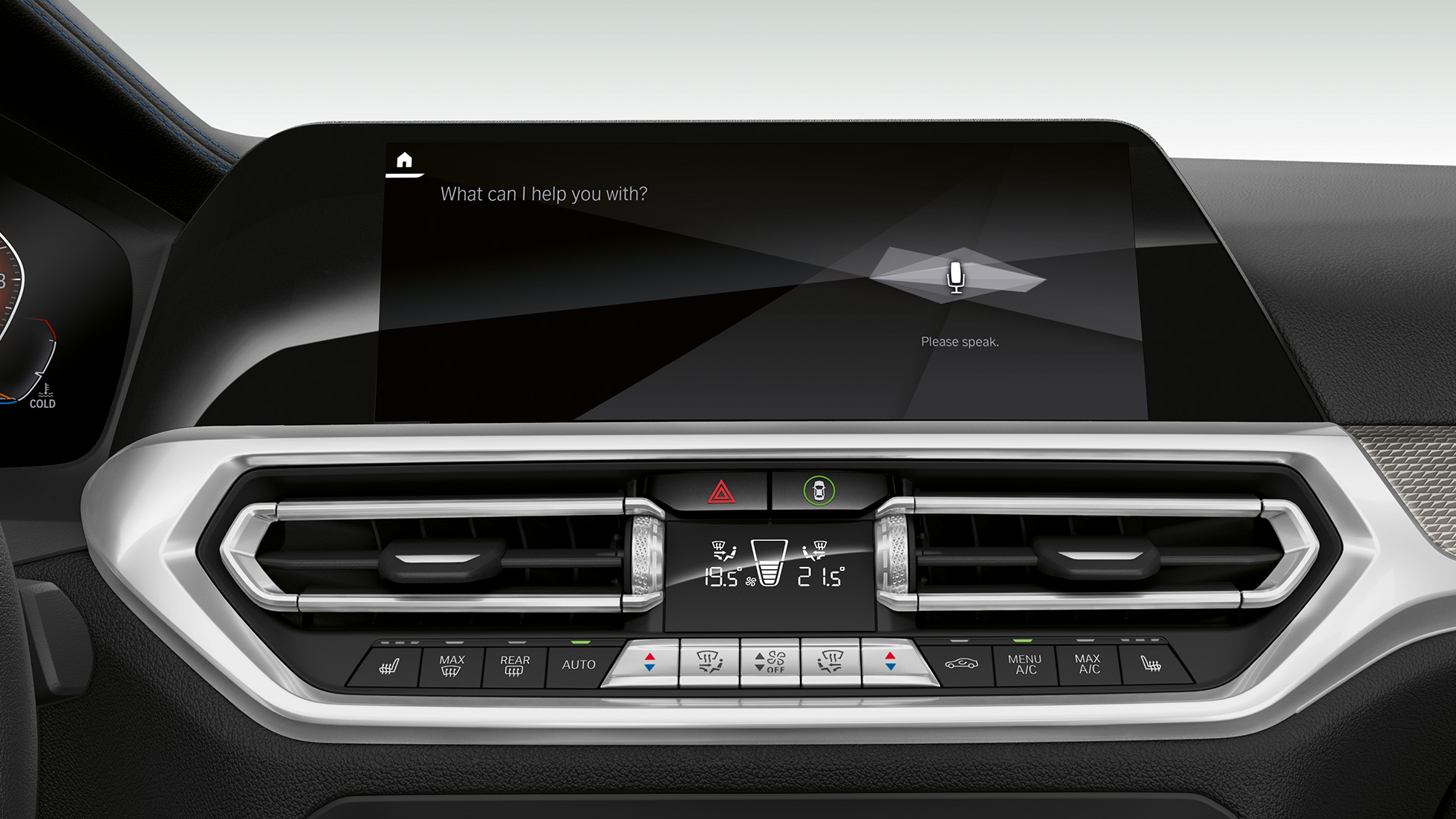 BMW 3-as Limousine, BMW Intelligent Personal Assistant. A BMW 3-as Limousine műszerfali kijelzője közelről, az Intelligens Személyi Asszisztenssel (BMW Intelligent Personal Assistant).