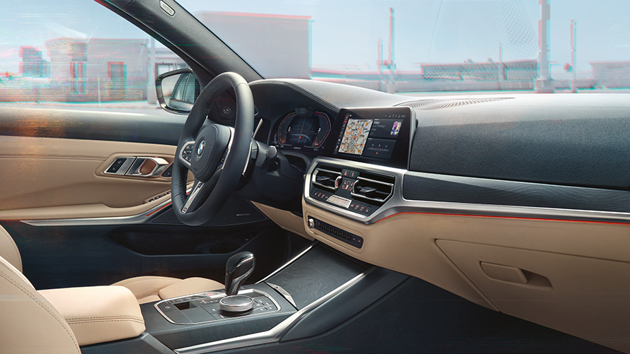 BMW 3 Touring (G21), a vezetőülés és a műszerfal az első utasülésből nézve BMW 3 Touring (G21), a vezetőülés és a műszerfal az első utasülésből nézve