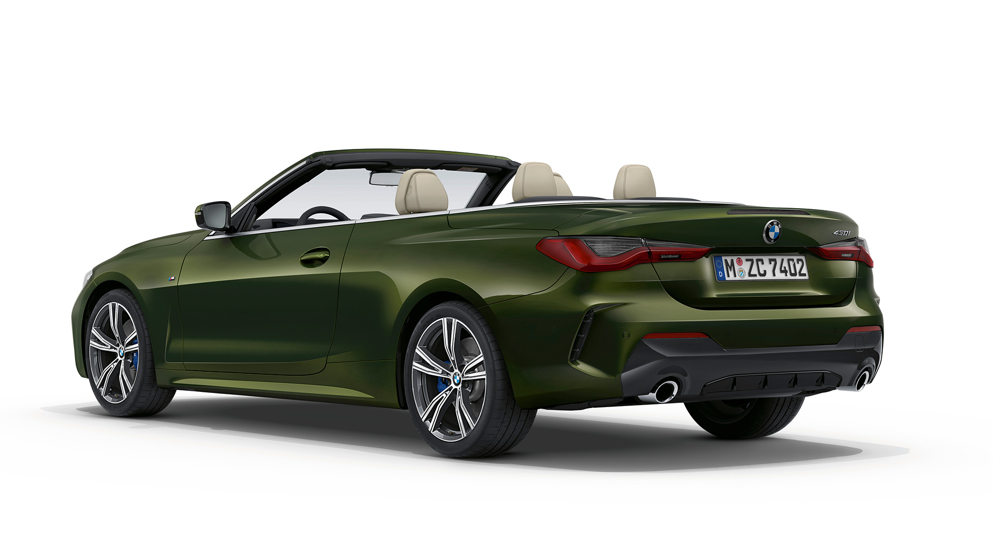 Far, BMW 4 Cabrio, M Sport modell, G23, 2020 BMW 4 Cabrio, G23, 2020, M Sport modell, Sanremo zöld meetál, rézsútos hátulnézet