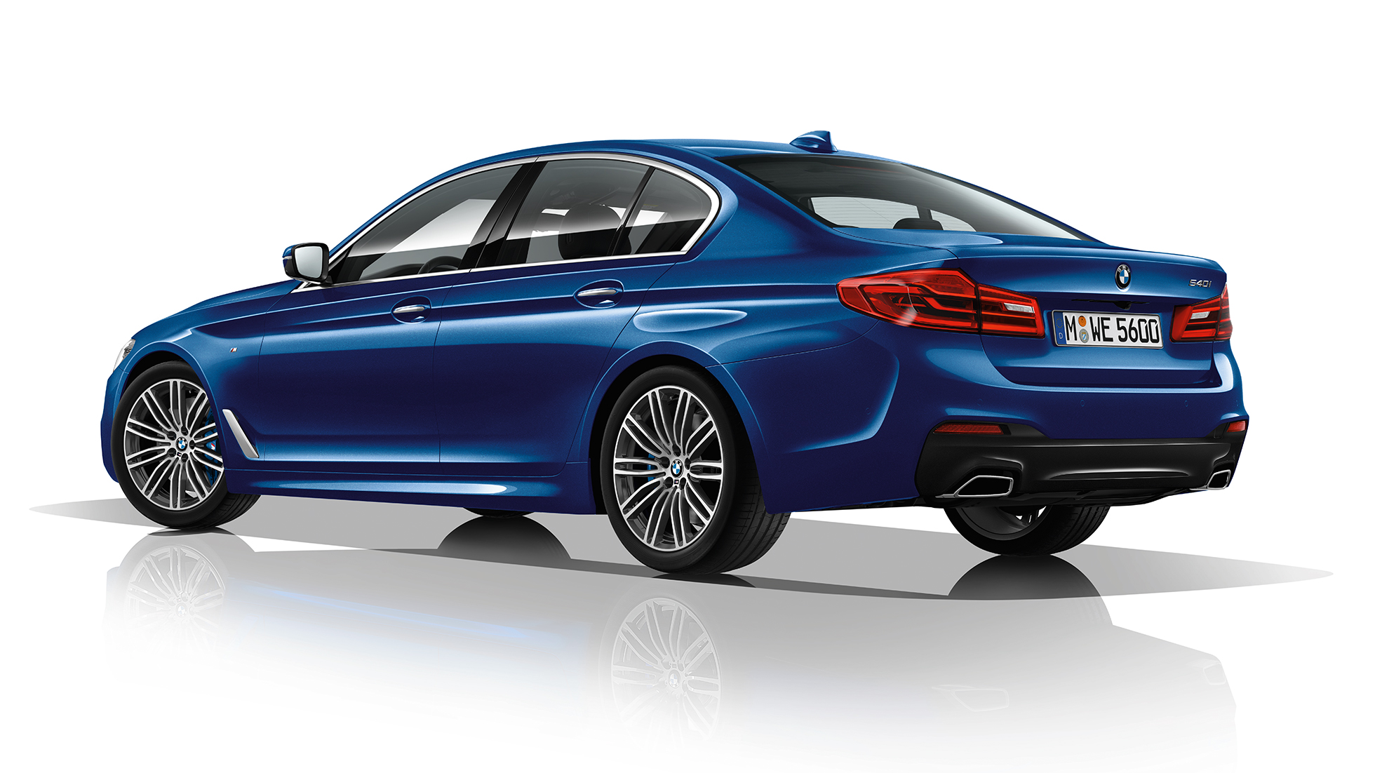 M Sport csomag, rézsútos hátulnézet, BMW 5 Limousine, 540i Limousine M Sport csomag, BMW 5 Limousine, 540i Limousine, G30, Mediterrán kék metál, rézsútos hátulnézet
