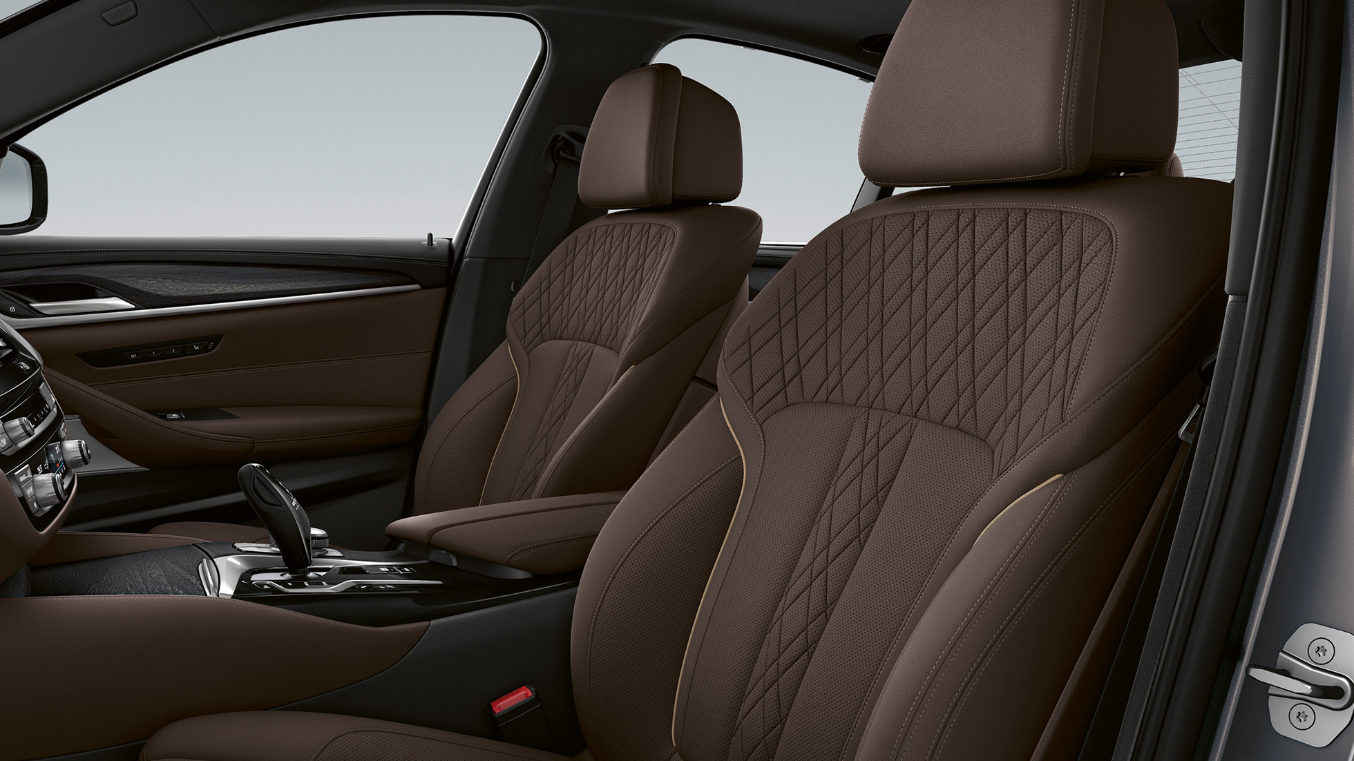 Kárpit, BMW 5 Limousine, G30, Luxury Line Exkluzív, Mokka színű Nappa bőrkárpit exkluzív varrással és kontrasztszegéllyel, BMW 5 Limousine, 520d xDrive, G30, 2020, Luxury Line, belső tér