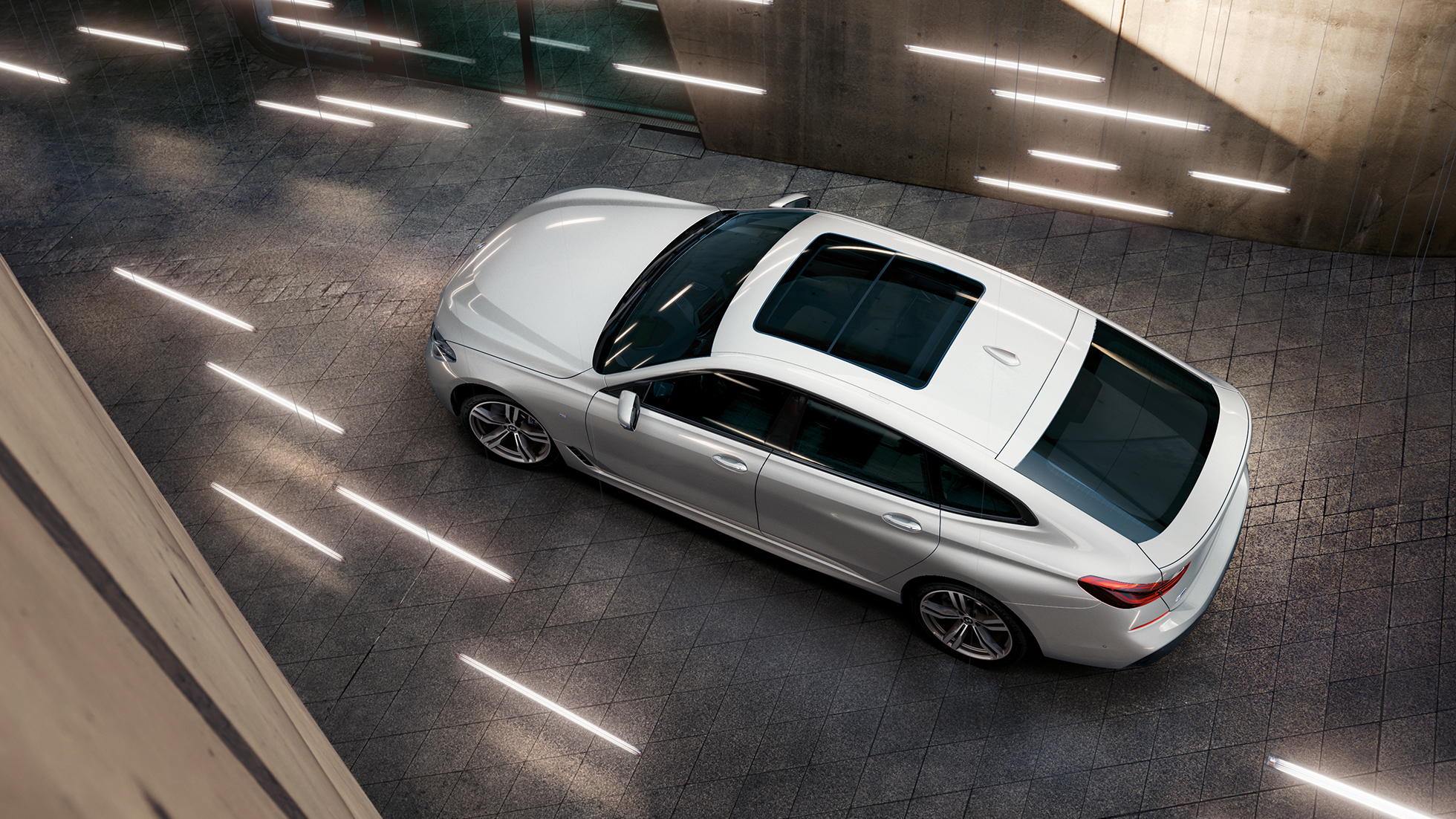 BMW 6 Gran Turismo, G32, felülnézet BMW 6 Gran Turismo, G32, 2017, Kristály fehér metál, felülnézet