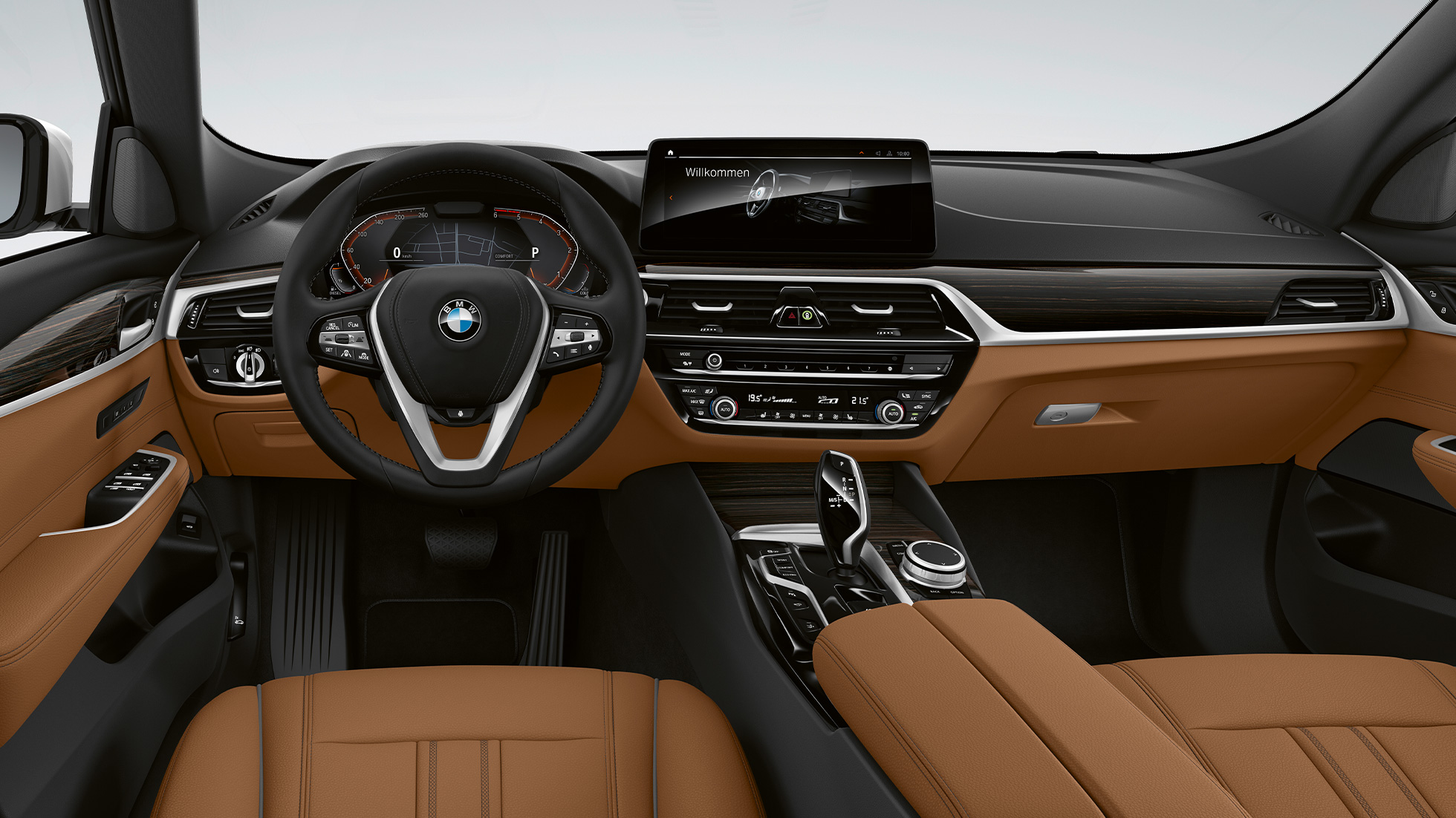Műszerfal, BMW 6 Gran Turismo, alapfelszereltségű változat, G32, 2020 BMW 6 Gran Turismo, G32, 2020, 620d, 2020, alapfelszereltségű változat, Konyak/fekete Dakota bőrkárpit, belső tér