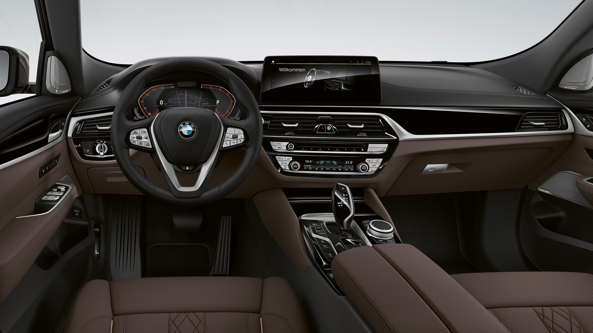 Műszerfal, BMW 6 Gran Turismo, Luxury Line, G32, 2020 BMW 6 Gran Turismo, G32, 640d xDrive, 2020, Luxury Line, exkluzív, Mokka színű Nappa bőrkárpit, belső tér