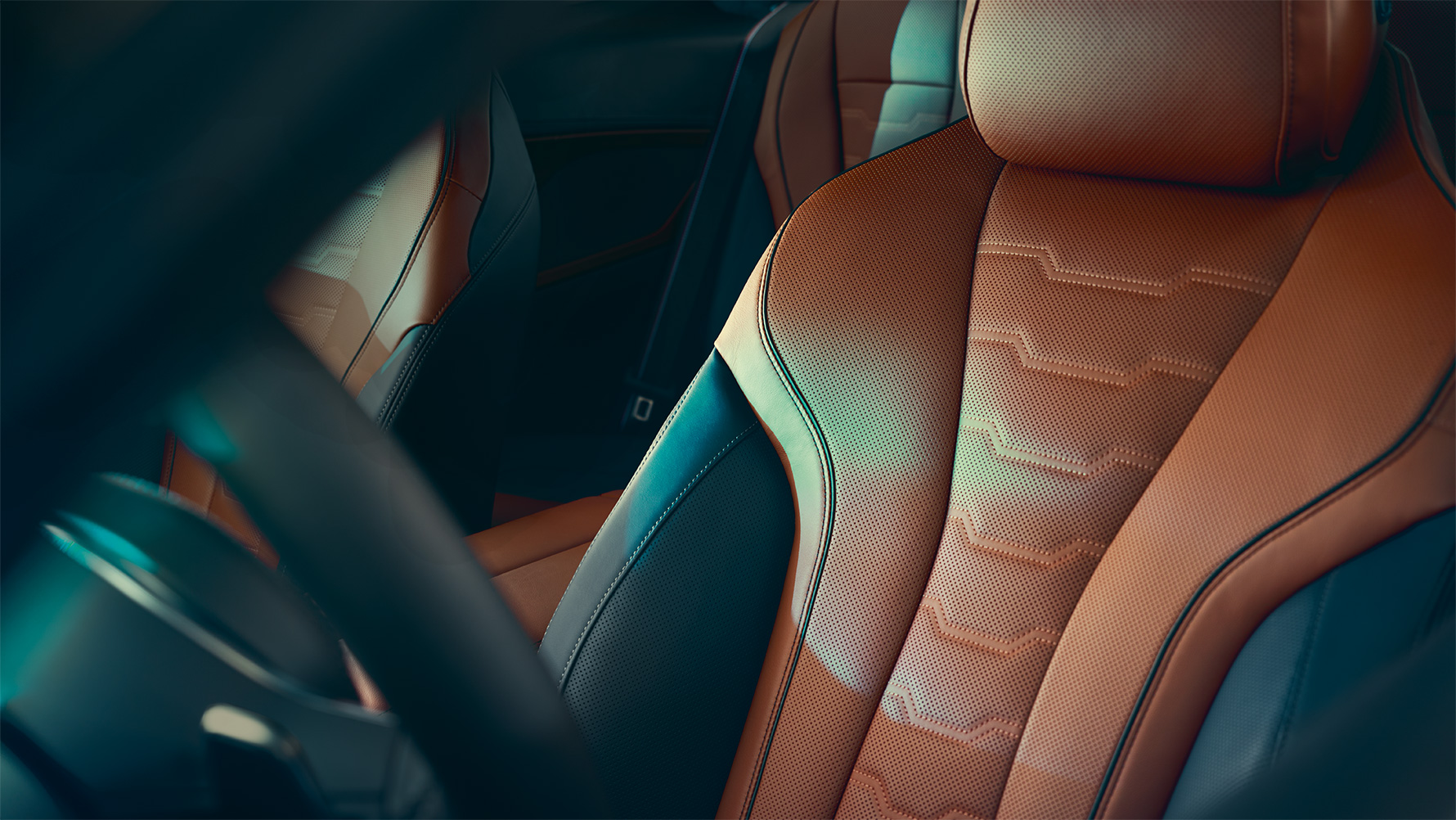 A BMW 8-as Coupé multifunkciós ülése Közeli felvétel a BMW 8-as Coupé Merino bőrrel kárpitozott multifunkciós üléséről.