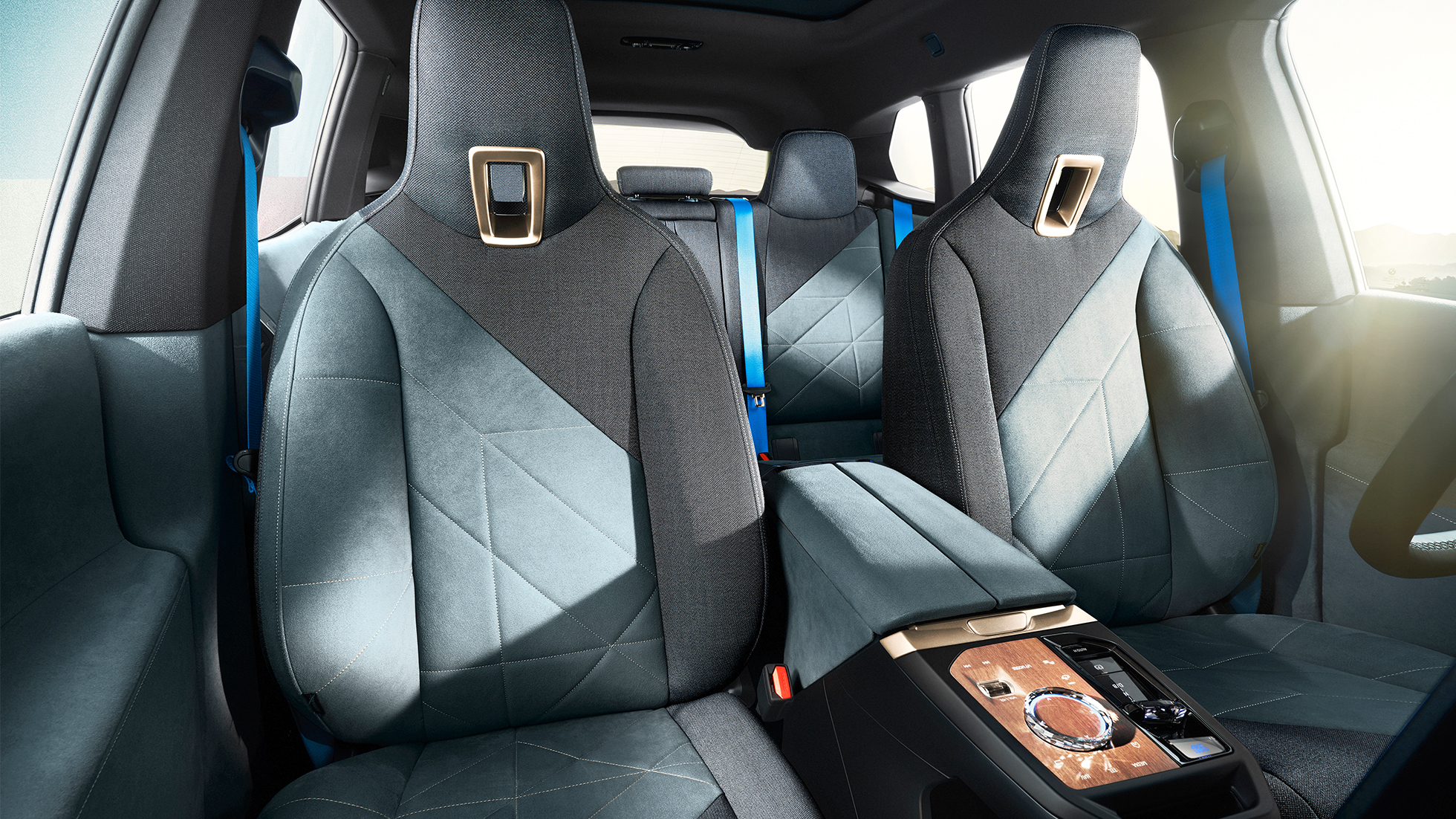 BMW iX, hátsó ülések, Loft Stonegrey BMW iX, i20, hátsó ülések, Loft Stonegrey