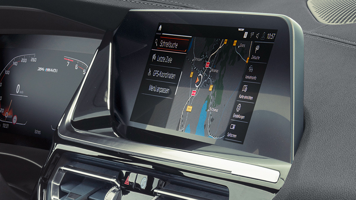 BMW Intelligent Personal Assistant, BMW Z4, M40i Roadster, G29 BMW Intelligent Personal Assistant, BMW Z4 M40i Roadster, G29, 2019, központi kijelző