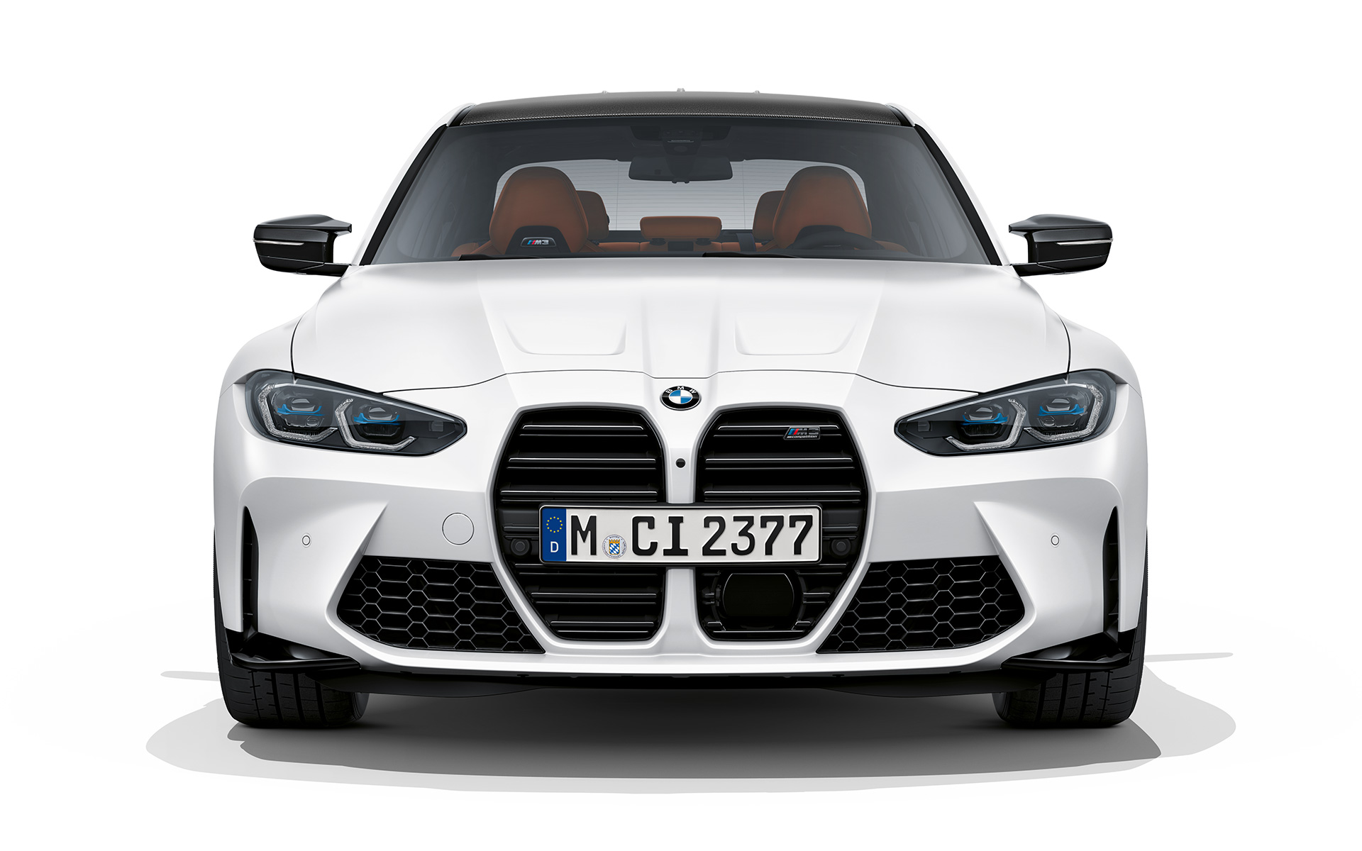 BMW M3 Competition, G80, 2020, Frozen Briliáns fehér metál, elölnézet