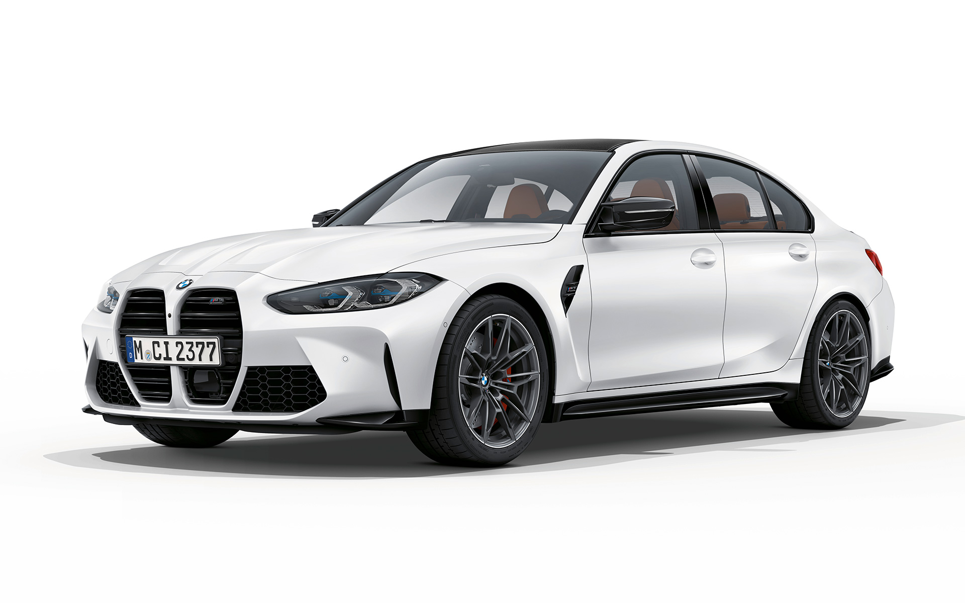 BMW M3 Competition Limousine, G80, 2020, Frozen briliáns fehér metál, rézsútos elölnézet