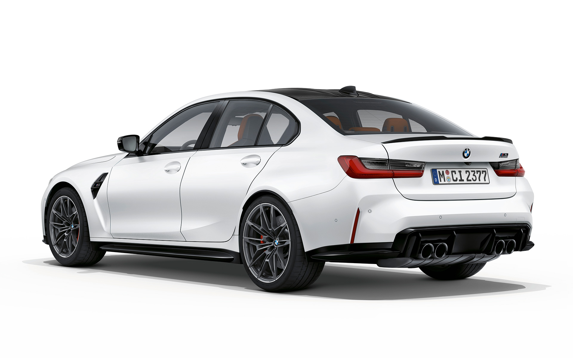 BMW M3 Competition Limousine, G80, 2020, Frozen briliáns fehér metál, rézsútos hátulnézet