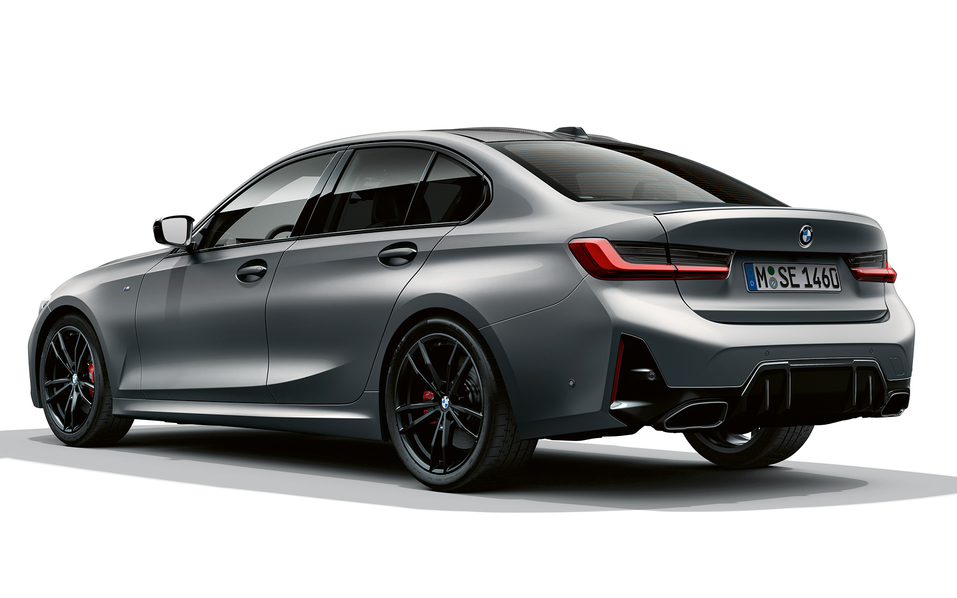 M hátsó légterelő, BMW M340i xDrive Limousine, G20 BMW M340i xDrive Limousine, G20, BMW Individual Frozen Pure szürke metál, rézsútos hátulnézet az M hátsó légterelővel
