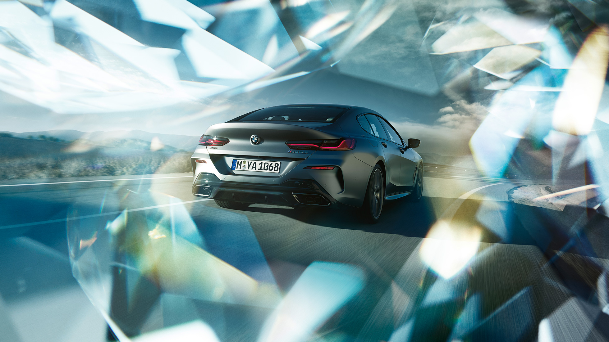 BMW M850i xDrive Gran Coupé, rézsútos hátulnézet BMW M850i xDrive Gran Coupé, G16, 2019, BMW Individual Frozen Bluestone metálfényezés, rézsútos hátulnézet
