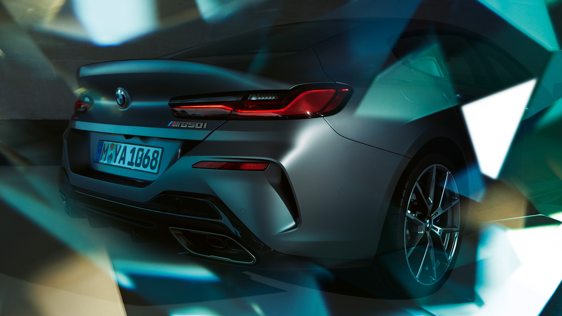 BMW M850i xDrive Gran Coupé, a far közelről BMW M850i xDrive Gran Coupé, G16, 2018, BMW Individual Frozen Bluestone metálfényezés, közelről