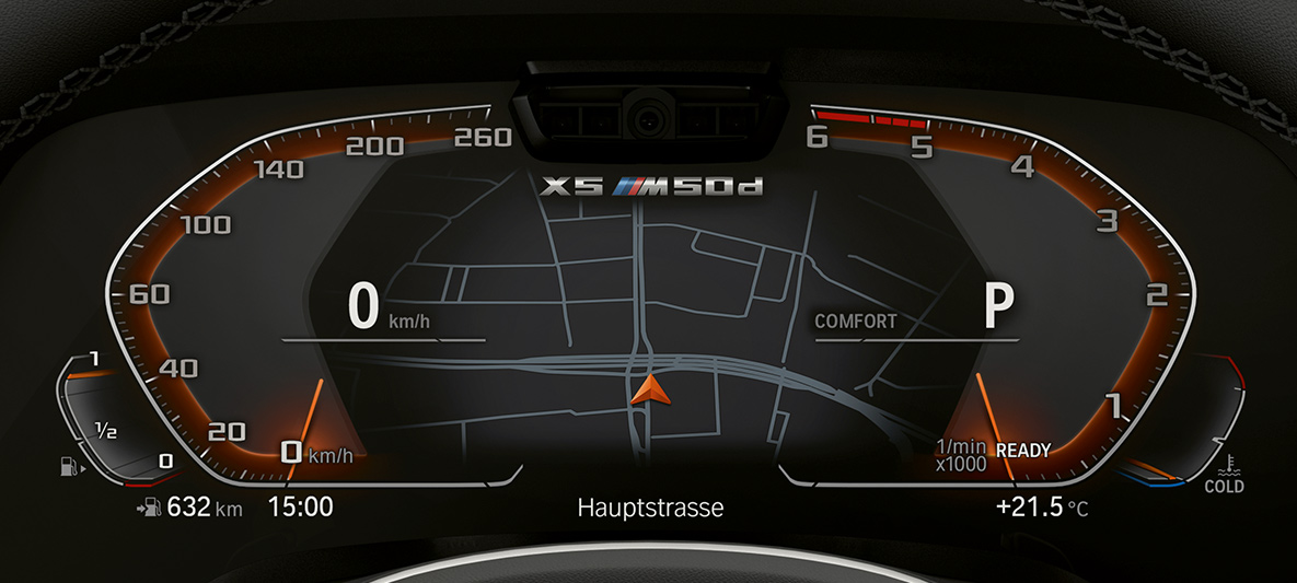 A BMW X5 M50d műszeregysége Részletgazdag felvétel a BMW X5 M50d műszeregységéről