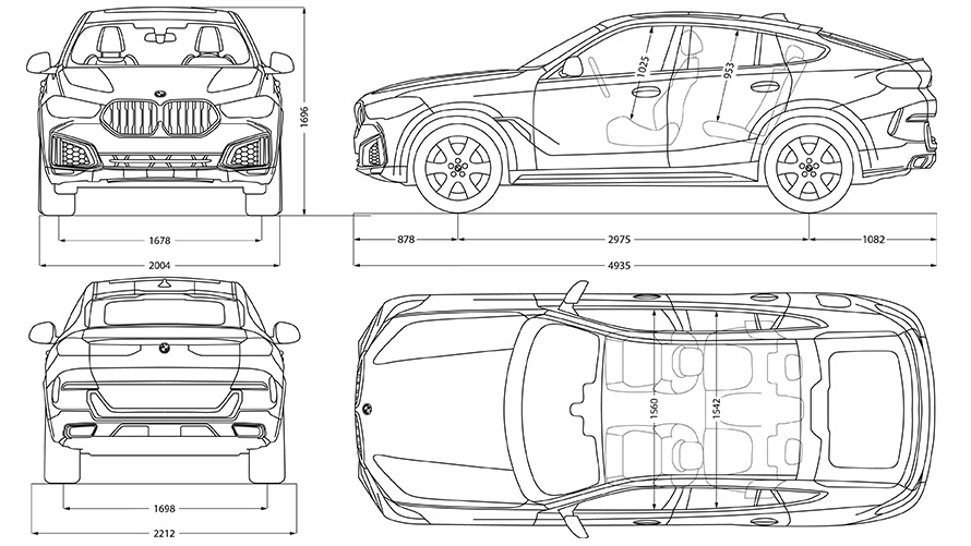 A BMW X6 méretei ábrán megjelenítve A BMW X6 méretei ábrán megjelenítve