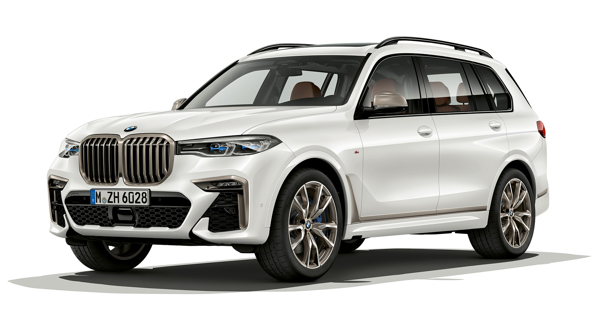 BMW X7, BMW X7 M50d A BMW X7 BMW X7 M50d változatának háromnegyedes elölnézete, stúdióban