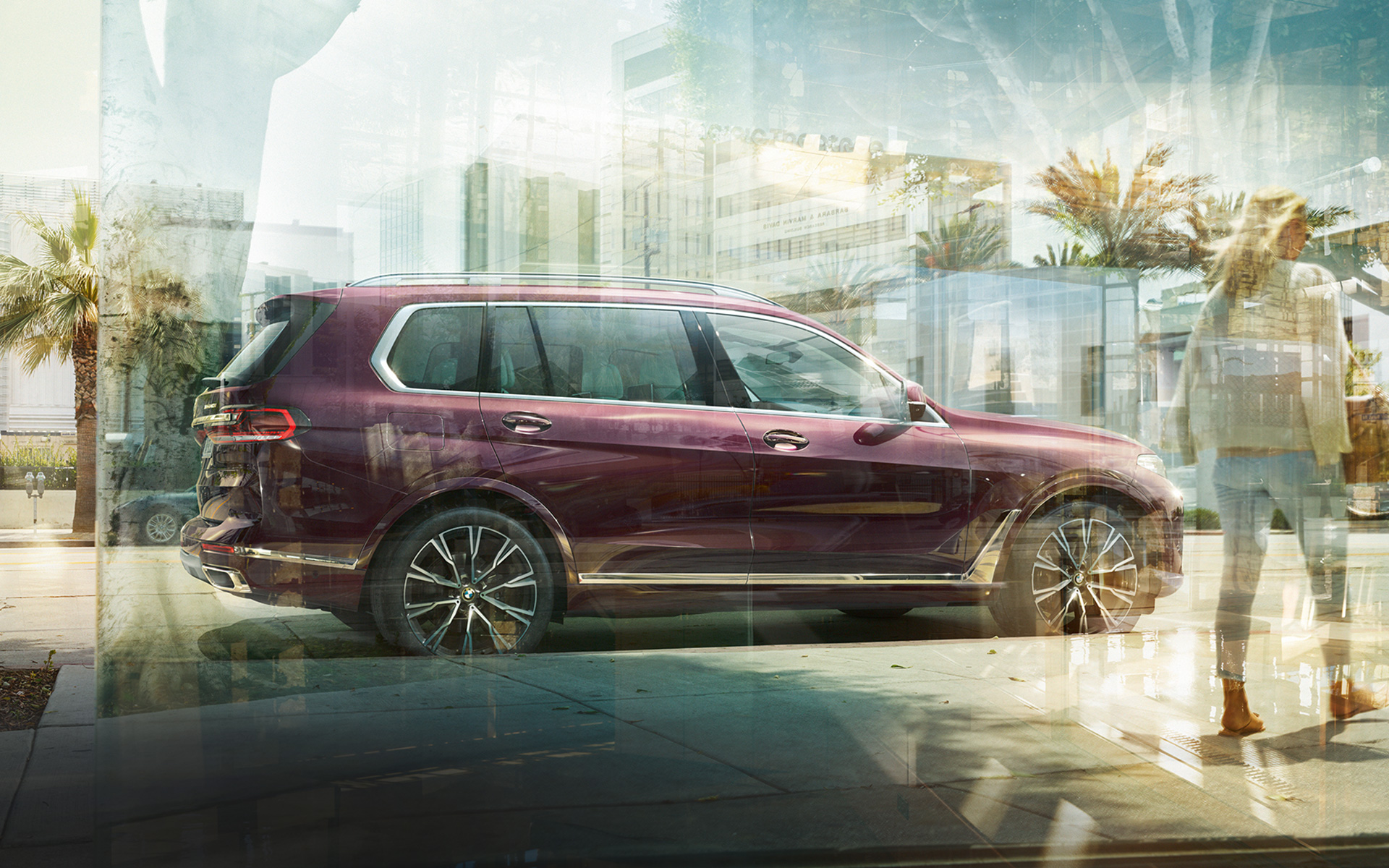 BMW X7 Individual, xDrive40i, G07, 2018, egy sivatagos tájon álló, BMW Individual Ametrin metálfényezésű autó oldalnézetből BMW X7 Individual, xDrive40i, G07, 2018, egy sivatagos tájon álló, BMW Individual Ametrin metálfényezésű autó oldalnézetből