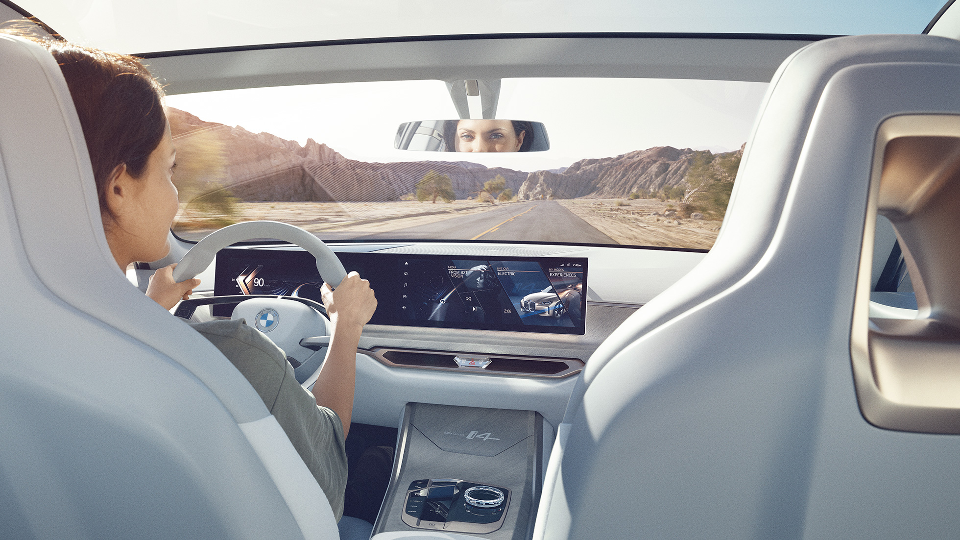 Curved Display kijelző, BMW Concept i4, 2020, G26 BMW Concept i4, 2020, G26, elektromos autó, tisztán elektromos meghajtású BMW Gran Coupé, Curved Display digitális kijelző