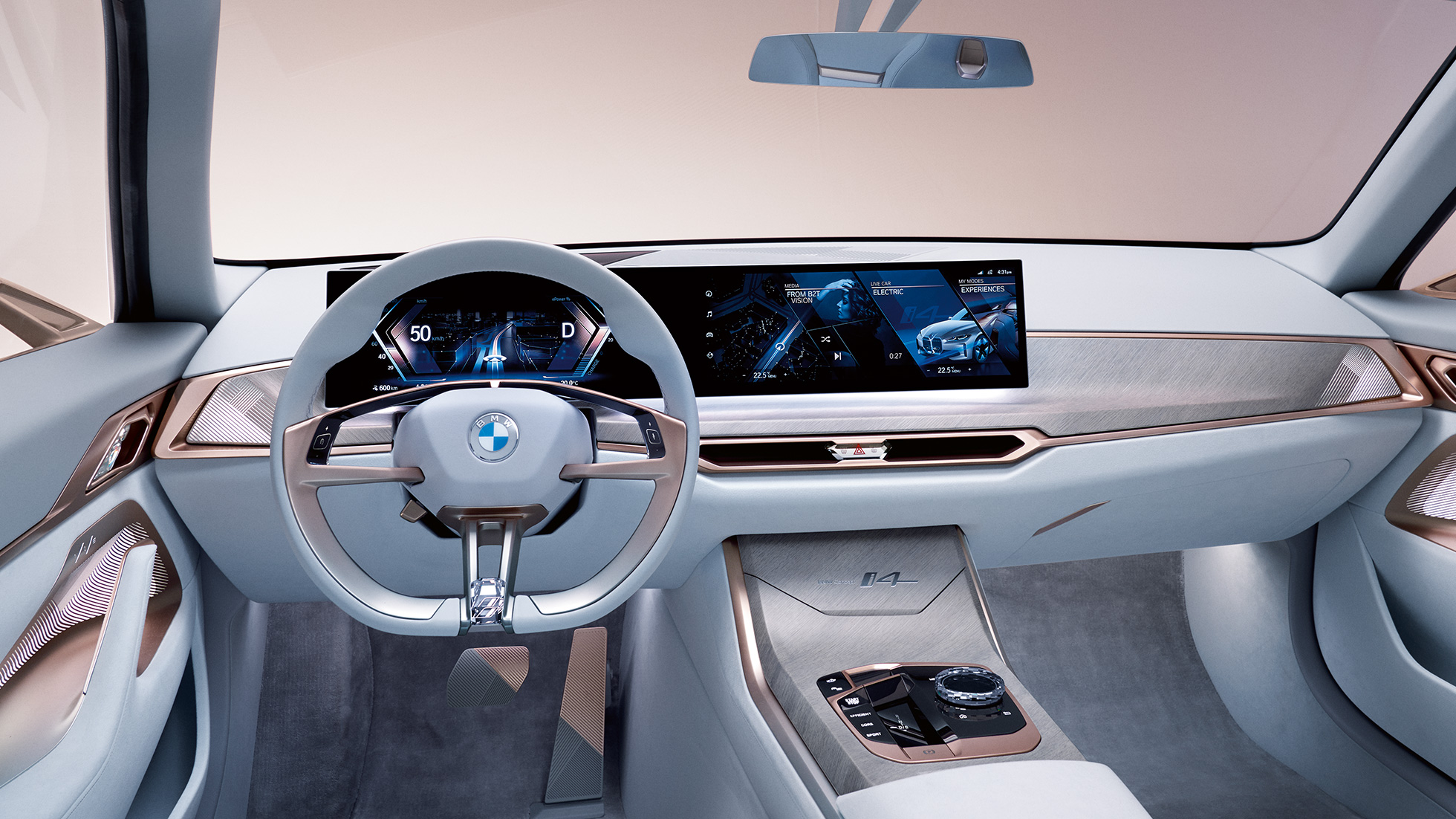 Belső tér, 1, BMW Concept i4, 2020, G26 Belső tér, 1, BMW Concept i4, 2020, G26, elektromos autó, tisztán elektromos meghajtású BMW Gran Coupé