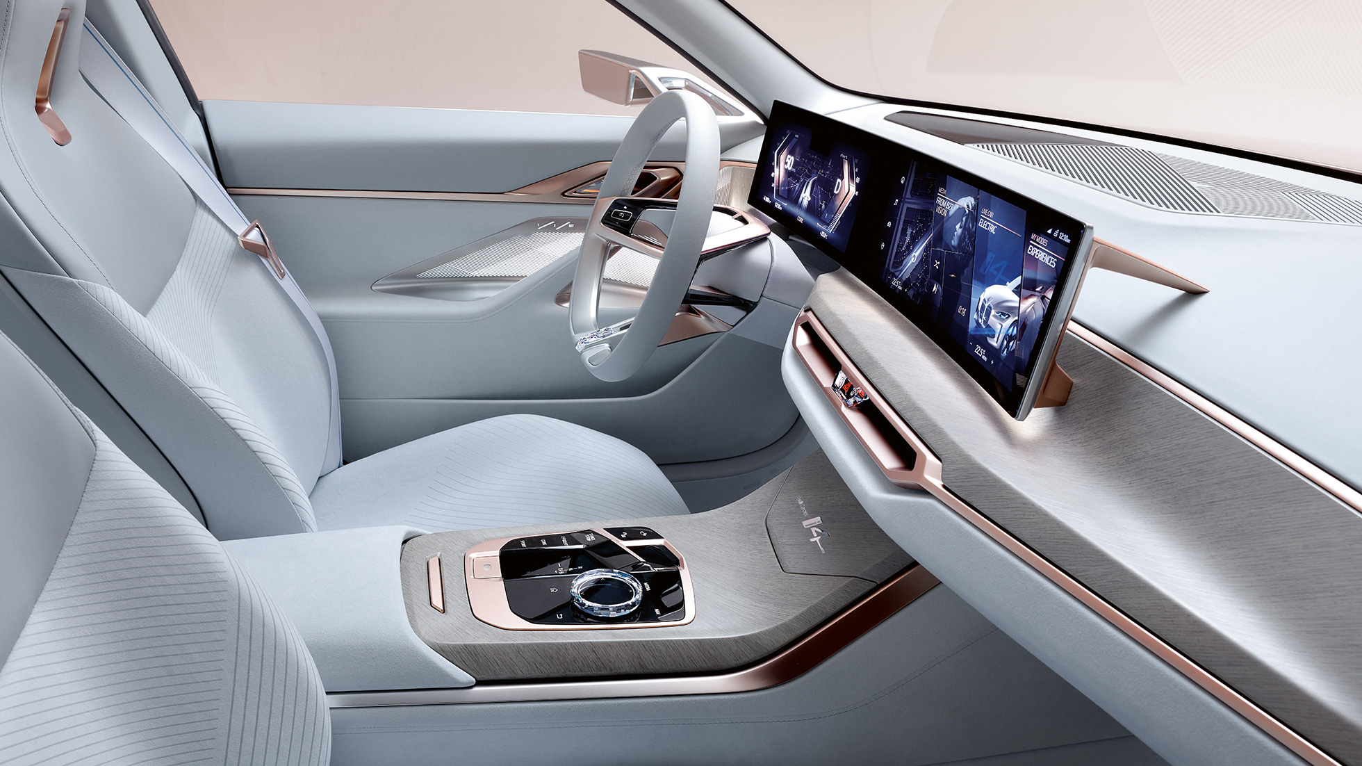 Belső tér, 2, BMW Concept i4, 2020, G26 Belső tér, 2, BMW Concept i4, 2020, G26, elektromos autó, tisztán elektromos meghajtású BMW Gran Coupé