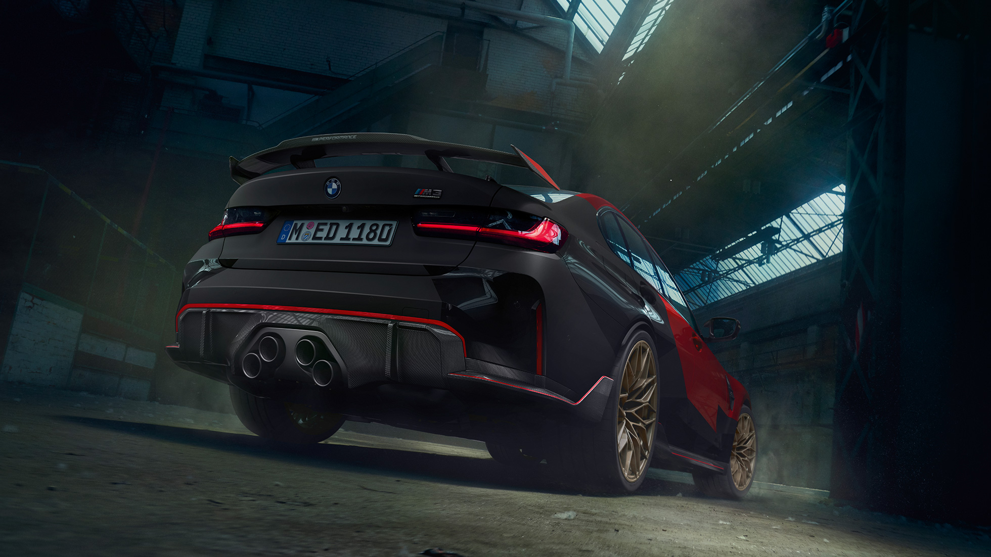 BMW M3, G80, rézsútos hátulnézet BMW M Performance Parts, BMW M3, G80, rézsútos hátulnézet