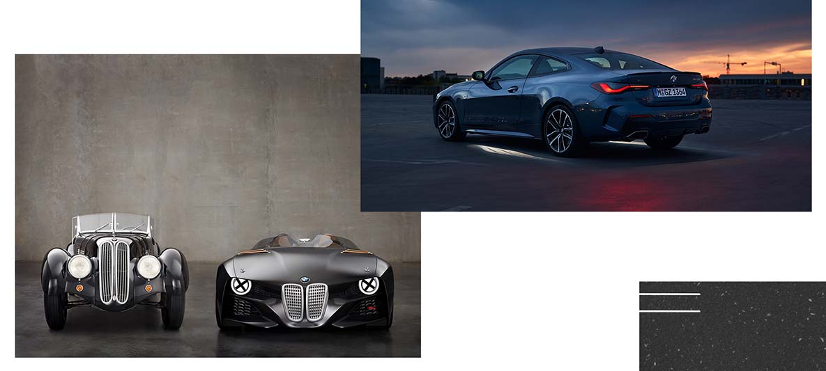 Híd a jövőbe: a BMW dizájn a múltból – itt például a BMW 328-tól a BMW 328 Hommage-on át a BMW 4-es sorozatig – a modern korba ülteti át az inspirációt. Híd a jövőbe: a BMW dizájn a múltból – itt például a BMW 328-tól a BMW 328 Hommage-on át a BMW 4-es sorozatig – a modern korba ülteti át az inspirációt.