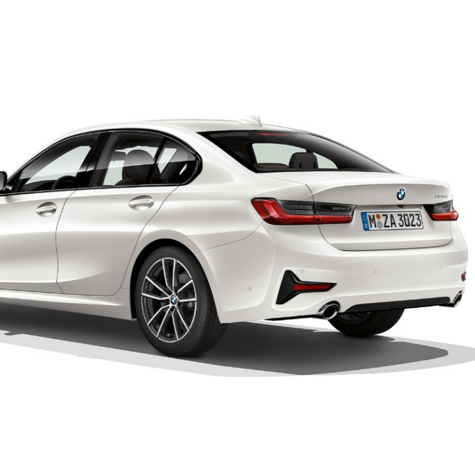 BMW 3-as Limousine Sport Line modell, hátulnézet. A BMW 3-as Limousine Sport Line felszereltségű modell hátsó oldalnézetben.