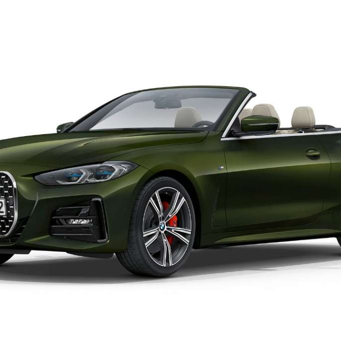 BMW 4 Cabrio, G23, 2020, M Sport modell, Sanremo zöld metál, rézsútos elölnézet