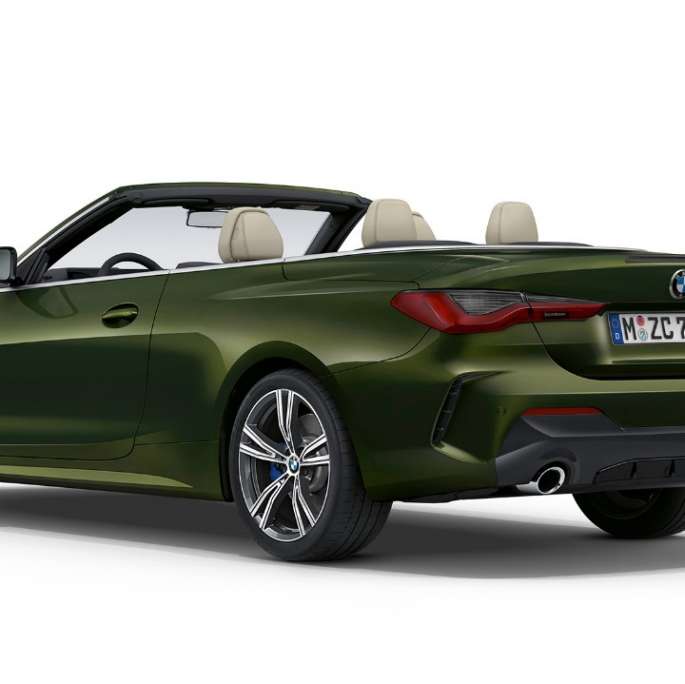 BMW 4 Cabrio, G23, 2020, M Sport modell, Sanremo zöld meetál, rézsútos hátulnézet