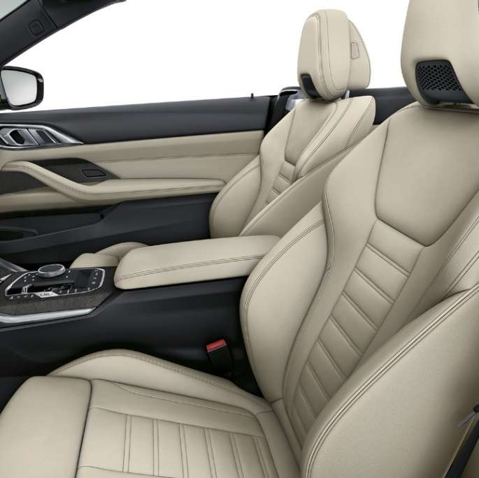 Sportülések exkluzív bőrkárpittal, BMW 4 Cabrio, G23, 2020, M Sport modell, belső tér 