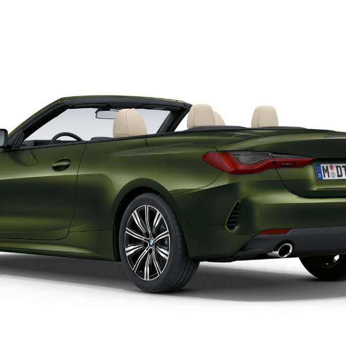 BMW 4 Cabrio, G23, 2020, alapmodell, Bluestone metál, rézsútos hátulnézet